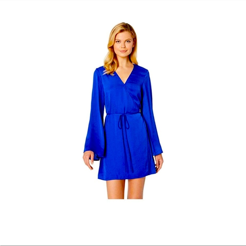 Bell Sleeve Satin Wrap Dress